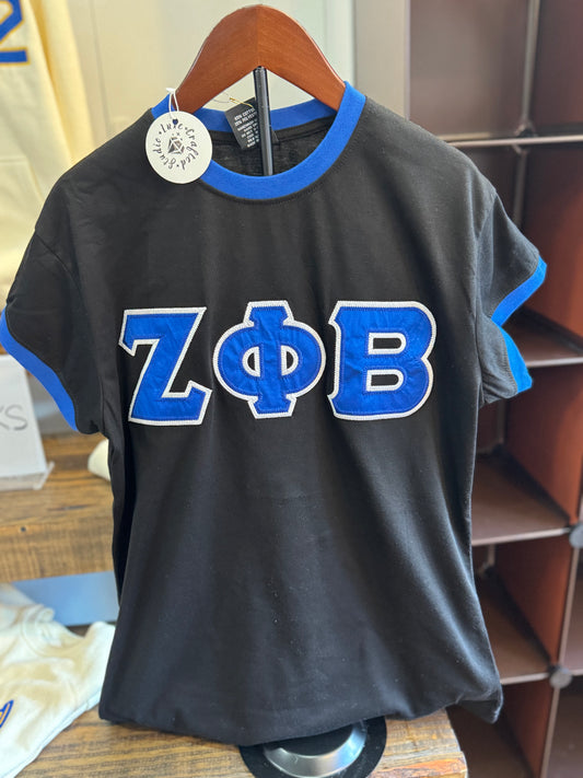 ZETA Embroidered Satin Greek Letters Tee