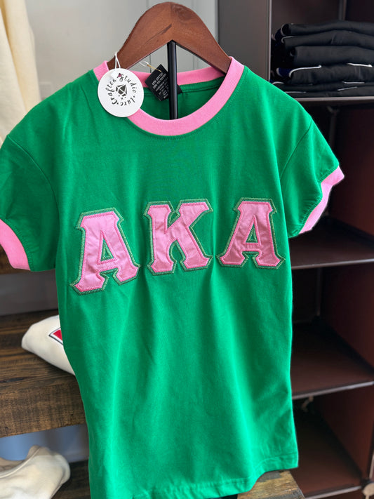 AKA® Embroidered Satin Greek Letters Tee