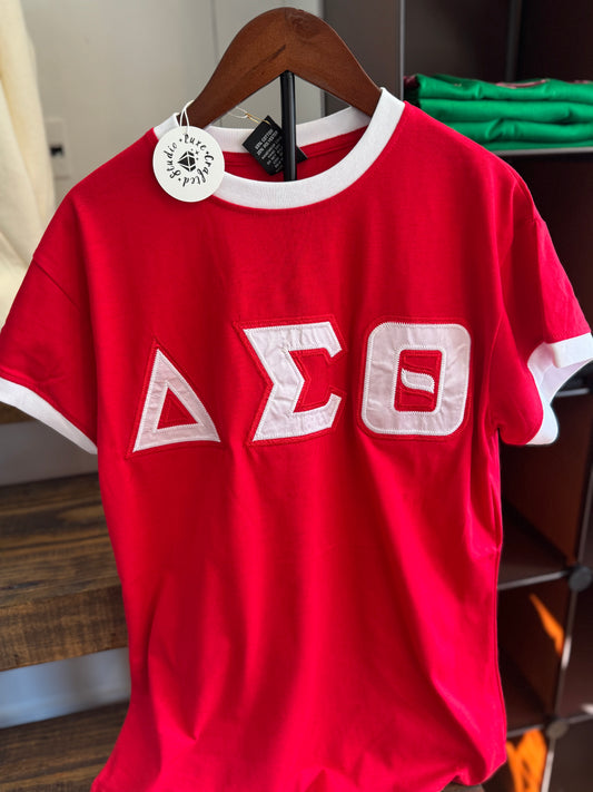 Delta Embroidered Satin Greek Letters Tee