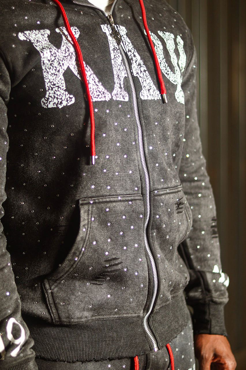 Luxe Kappa Rhinestone Jogging Zip Up Hoodie